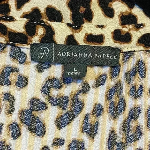 Adrianna PAPELL Women’s Button Top Large V-Collar Knit Cheetah Print Moss Crepe - Picture 4 of 6